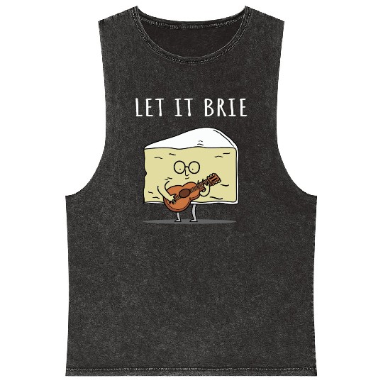 Let It Brie Cheese Musician With Guitar Mineral Wash Tank Tops