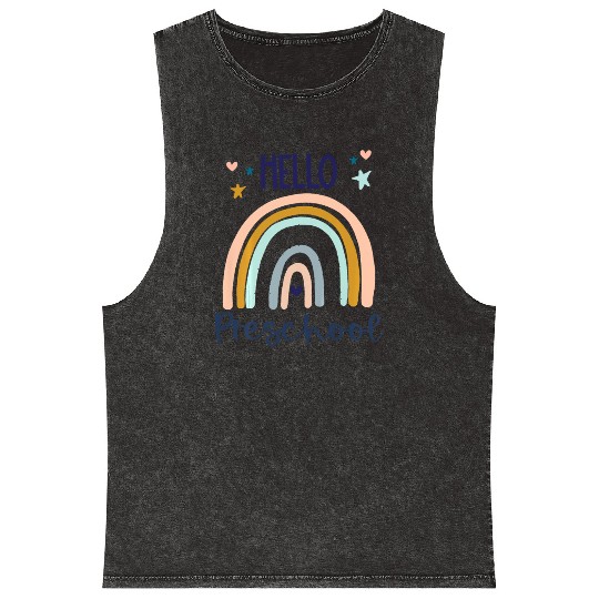 Kids Hello Preschool Retro Rainbow Teacher Toddler Mineral Wash Tank Tops