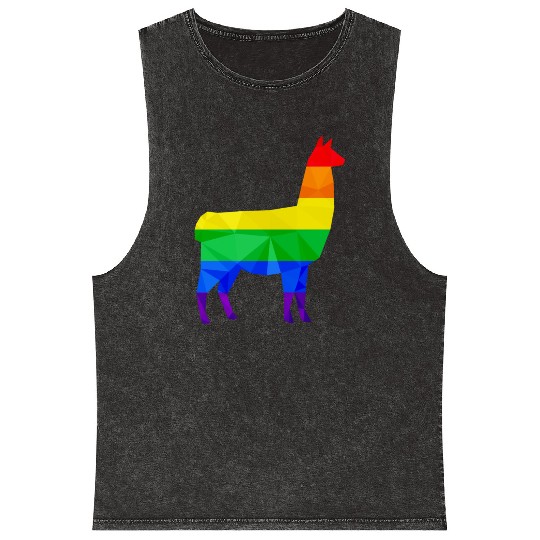 Colorful Llama LGBTQ Gay Pride Rainbow Flag Alpaca Mineral Wash Tank Tops