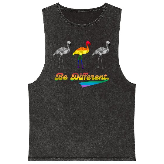 Flamingo LGBTQ Gay Pride Rainbow Flag Mineral Wash Tank Tops