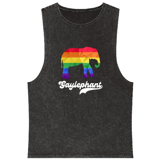 Gay Elephant LGBTQ Rainbow Flag Mineral Wash Tank Tops