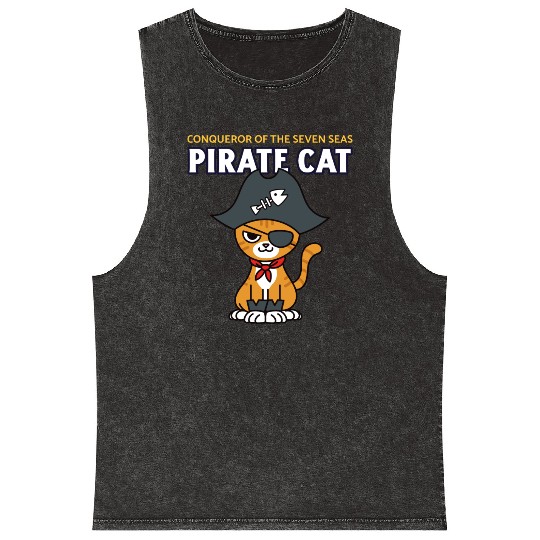 Pirate Cat Mineral Wash Tank Tops