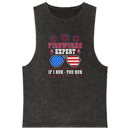 Fireworks Expert If I Run You Run Independence Day Mineral Wash Tank Tops
