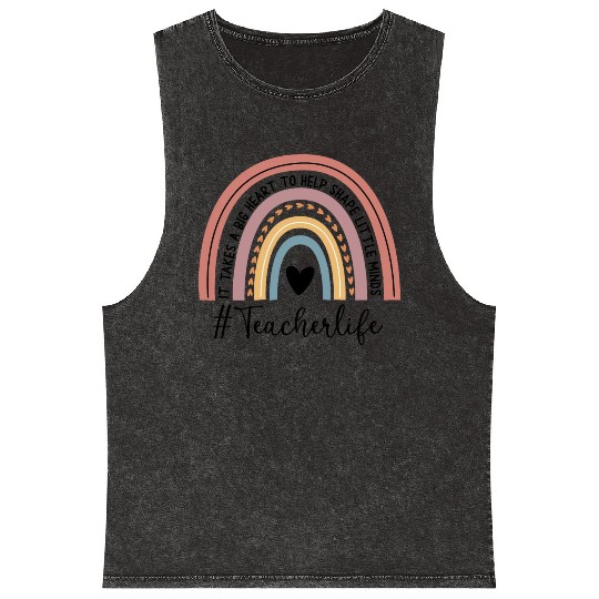 Teacher Life Rainbow Teacher Graphic Teacher Mineral Wash Tank Tops