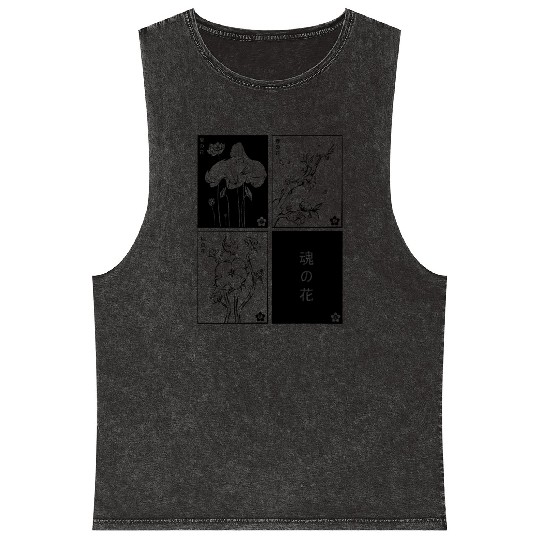 Japanese floral cards Mineral Wash Tank Tops