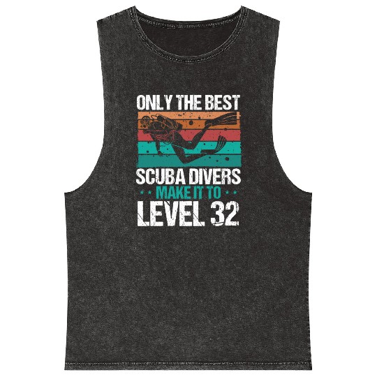 32 Scuba Diving Level 32 Year Diver Snorkeling Mineral Wash Tank Tops