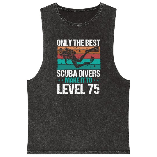 75 Scuba Diving Level 75 Year Diver Snorkeling Mineral Wash Tank Tops