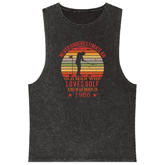 Golfing Golfplayers Vintage 1986 Birthday Mineral Wash Tank Tops