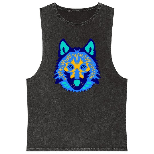 blue wolf face Mineral Wash Tank Tops