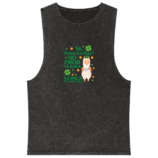 St. Patrick's Day? No Prob Llama Alpaca Green Beer Mineral Wash Tank Tops