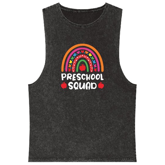 Preschool Squad Rainbow Back to School Mineral Wash Tank Tops