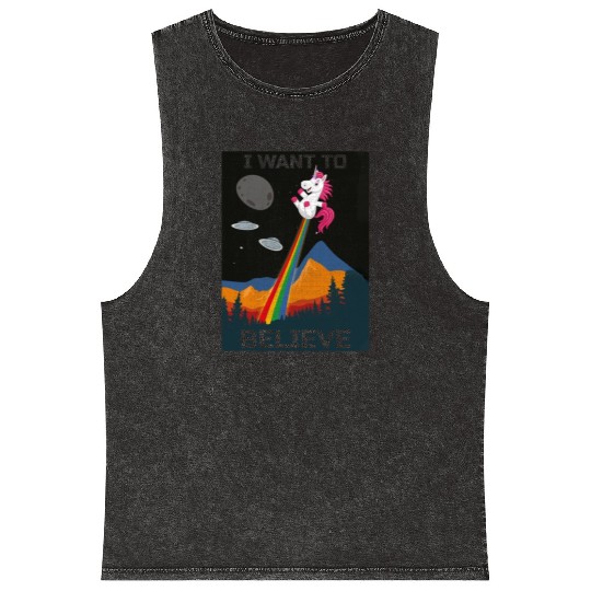 Unicorn "I Want To Believe" UAP Outfit Alien Ufo Mineral Wash Tank Tops