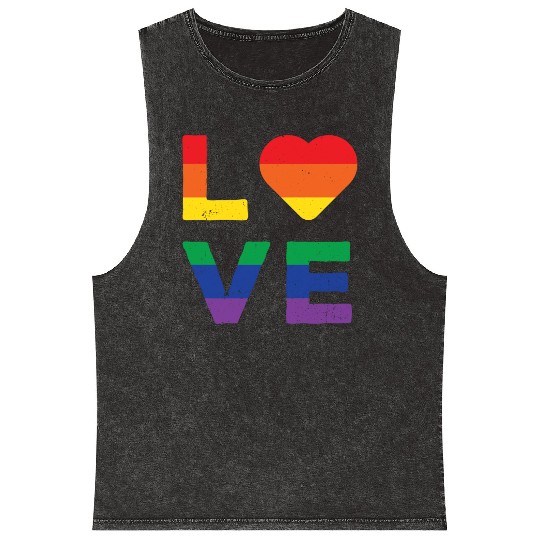 LGBT LOVE Rainbow Heart Gay Lesbian Equality Gift Mineral Wash Tank Tops
