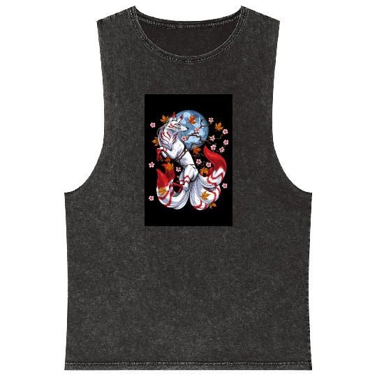Kitsune Japanese Fox Mineral Wash Tank Tops