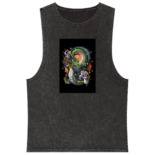 Japanese Dragon Samurai Warrior Battle Mineral Wash Tank Tops