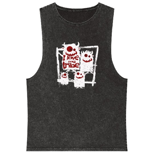 I Love My Tribe Funny Monster Family Reunion Mineral Wash Tank Tops