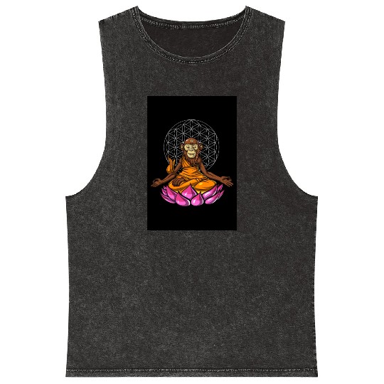 Monkey Buddha Meditation Mineral Wash Tank Tops