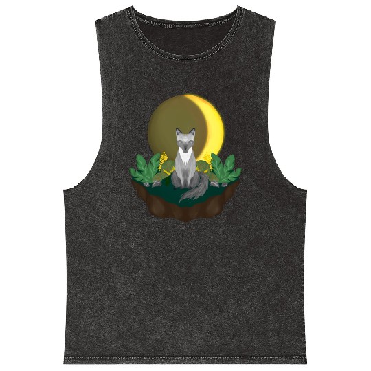 Grey Wolf in the Half Moon Mineral Wash Tank Tops