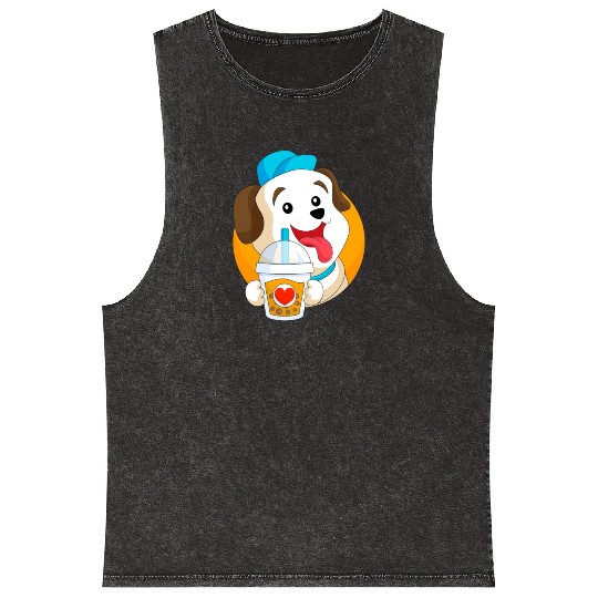 Kawaii Dog Loves Mineral Wash Tank Tops Boba Tea Bubble Tea Anime