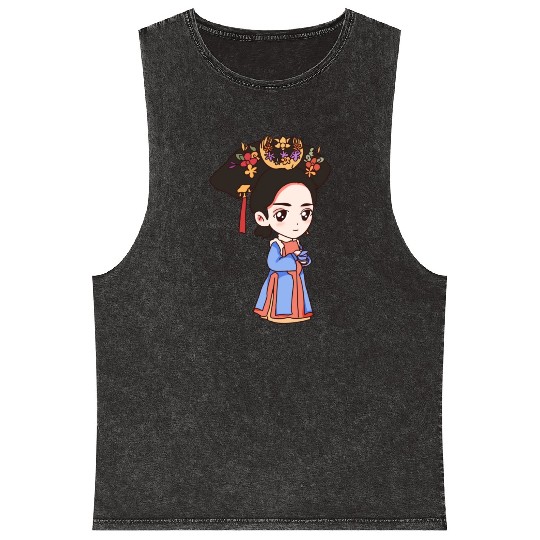 HAND PAINTED GIRL IMAGE Mineral Wash Tank Tops