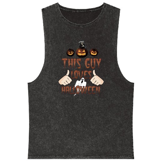 This guy loves Halloween - Skeleton Mineral Wash Tank Tops