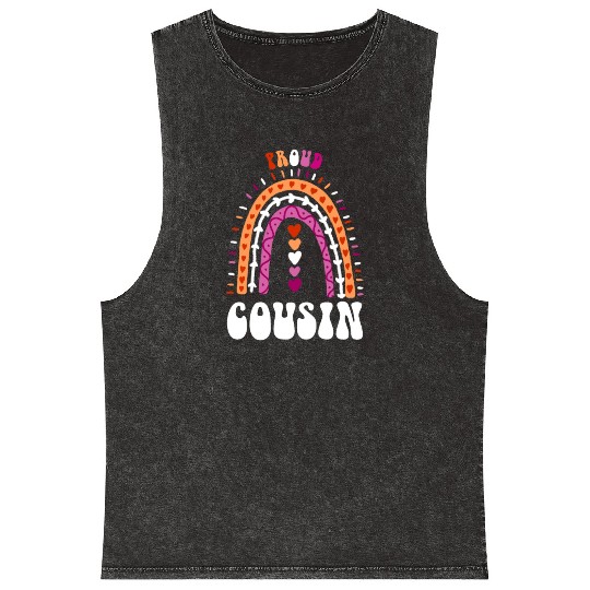 Proud Cousin Lesbian Pride Boho Rainbow Mineral Wash Tank Tops