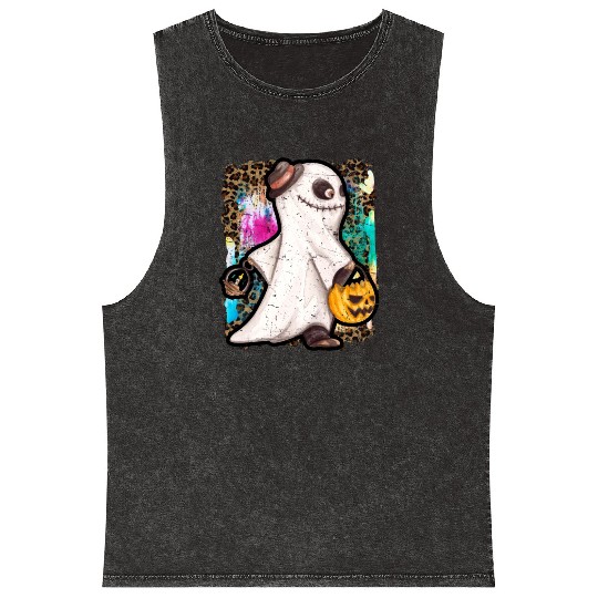 Halloween Zombie Ghost Tie Dye Mineral Wash Tank Tops