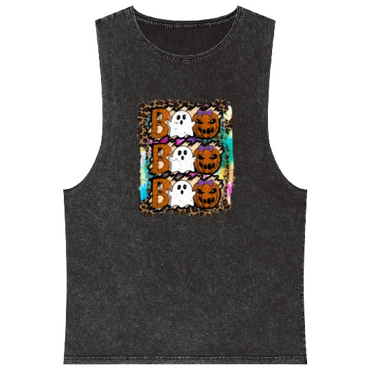 Halloween Boo Ghost Pumpkin Tie Dye Mineral Wash Tank Tops