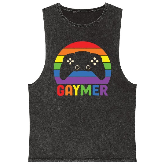 LBGT Flag Gay Pride Human Gaymer Gamer Mineral Wash Tank Tops