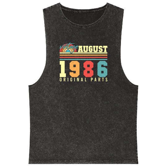 Birthday Greeting For 1986 August Mineral Wash Tank Tops