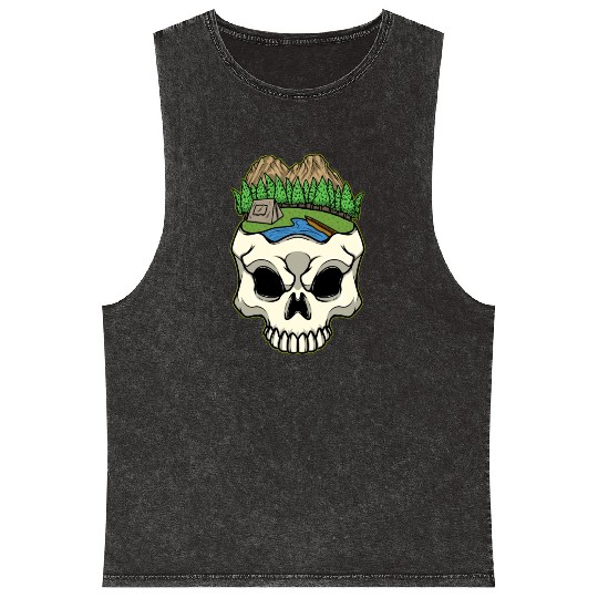 Skeleton Head Camp Campsite Camper Camping Mineral Wash Tank Tops