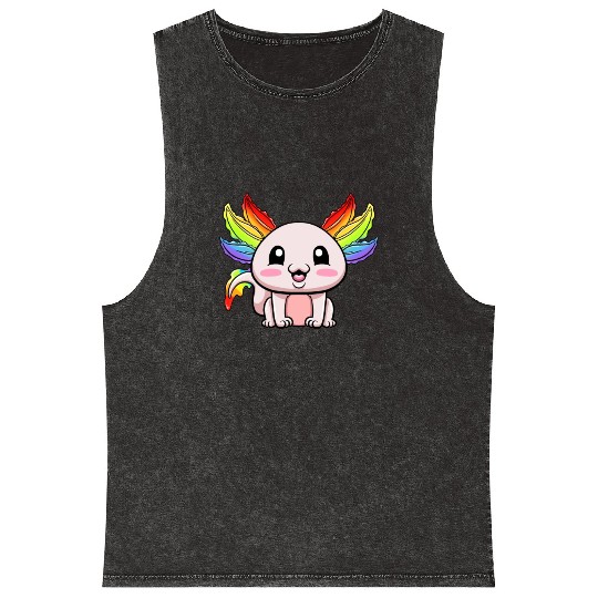 Axolotl LGBTQ Gay Pride Rainbow Flag LGBT Mineral Wash Tank Tops