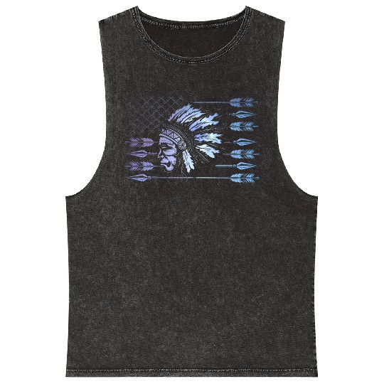 Chief Native American US Flag Mineral Wash Tank Tops