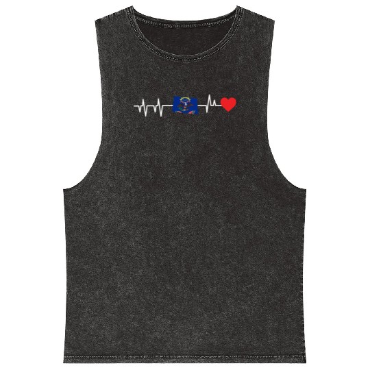 North Dakota Heartbeat Gift Mineral Wash Tank Tops