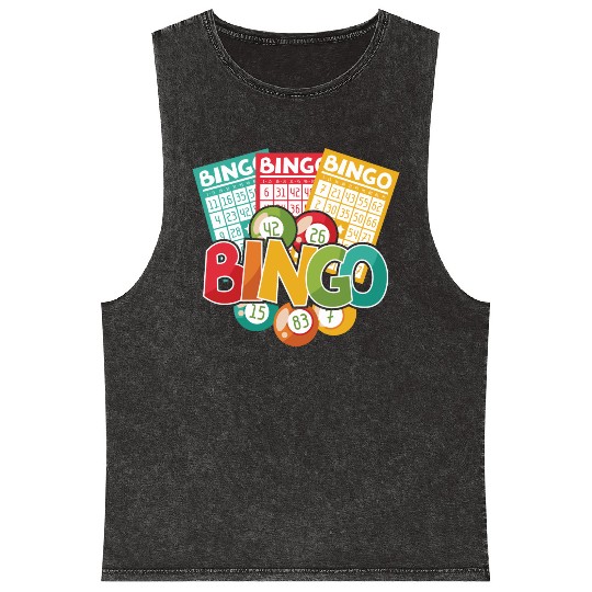 Fun Lucky Bingo Gambling Night Balls Cards T Mineral Wash Tank Tops