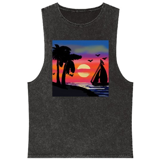 Beach Sunset Mineral Wash Tank Tops