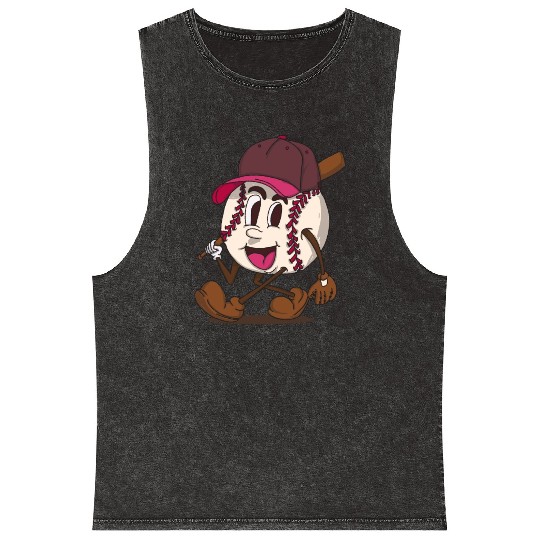 baseball batter funky retro cartoon character Mineral Wash Tank Tops