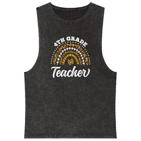 4th Grade Teacher Leopard Rainbow Back To School Mineral Wash Tank Tops
