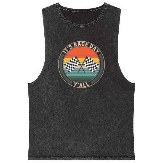 It's Race Day Y'all Mineral Wash Tank Tops, Race Day Checkered