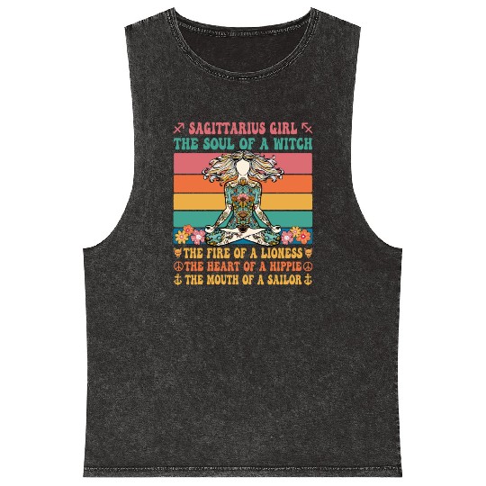 Sagittarius Girl Astrology Sign Mineral Wash Tank Tops