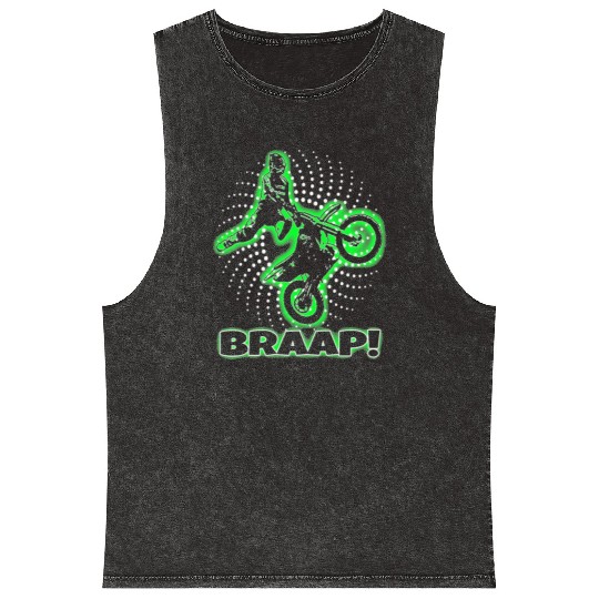 Braap Green Motocross Dirt Bike Mineral Wash Tank Tops