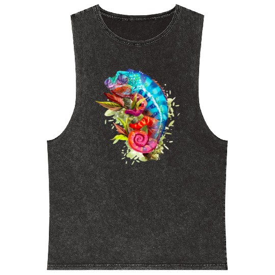 A chameleon is sitting on a branch 11 1 Mineral Wash Tank Tops