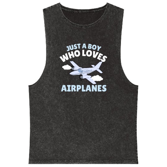 Just A Boy Who Loves Airplanes Toddler Baby Mineral Wash Tank Tops