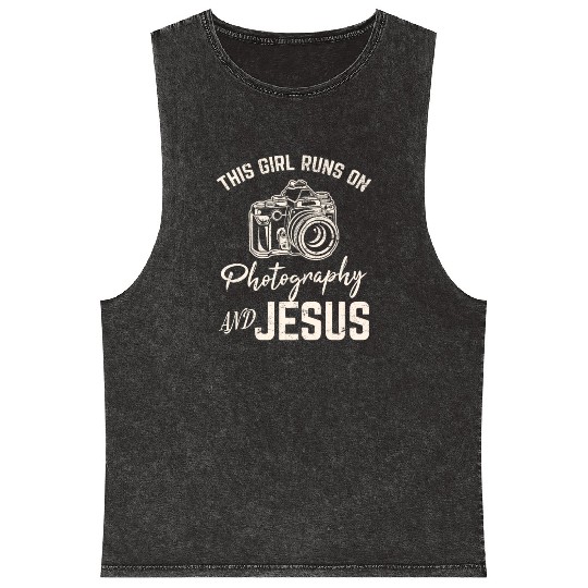This Girl Runs On Photography And Jesus Photograph Mineral Wash Tank Tops