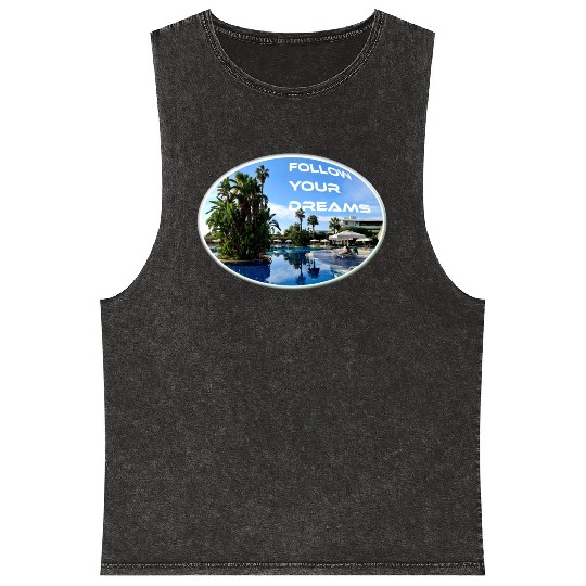 Follow Your Dreams Poolside Scene Palm trees, sun Mineral Wash Tank Tops