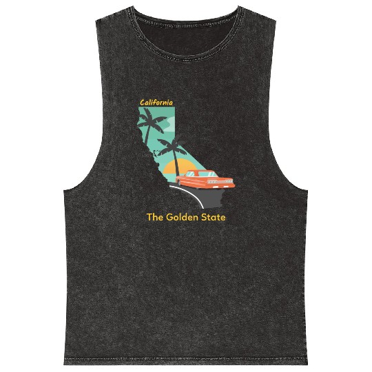 California The Golden State Mineral Wash Tank Tops