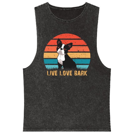 Live Love Bark Retro Vintage Boston Terrier Funny Mineral Wash Tank Tops