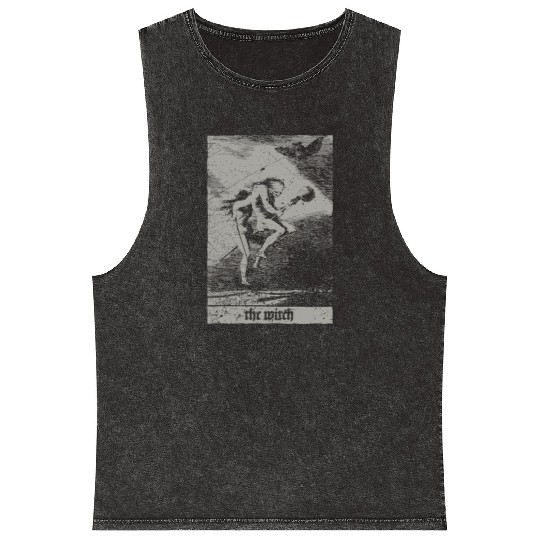 Vintage Occult The Witch Tarot Card Satanic Mineral Wash Tank Tops