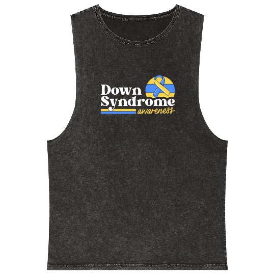 Down Syndrome Awareness Retro Sunset Yellow Blue Mineral Wash Tank Tops
