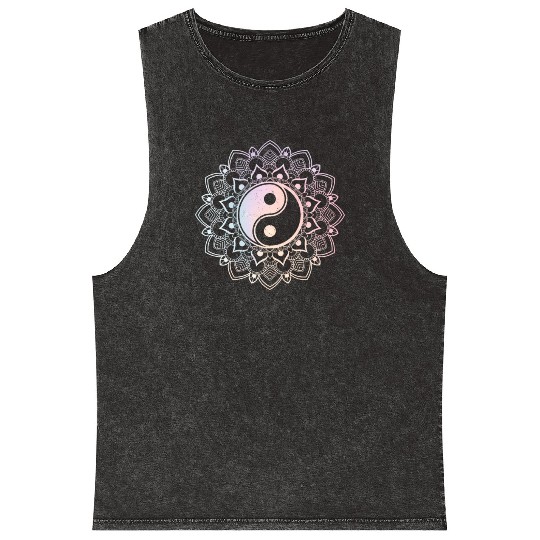Yin Yang Lotus Mandala Spiritual Reiki Mineral Wash Tank Tops